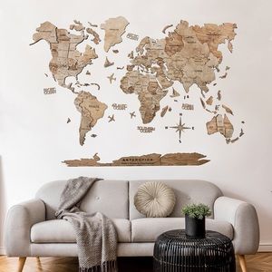 3D Wood World Map Wall Art Large Wall Décor